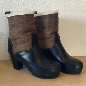 No. 6 Shearling High Heel Clog Boots, size 38